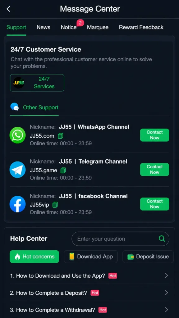 JJ55 Game customer support